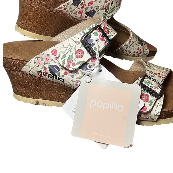 Birkenstock Papillio Dorothy Wedge Sandals Meadow Flowers Beige Size 7 - Picture 2 of 11